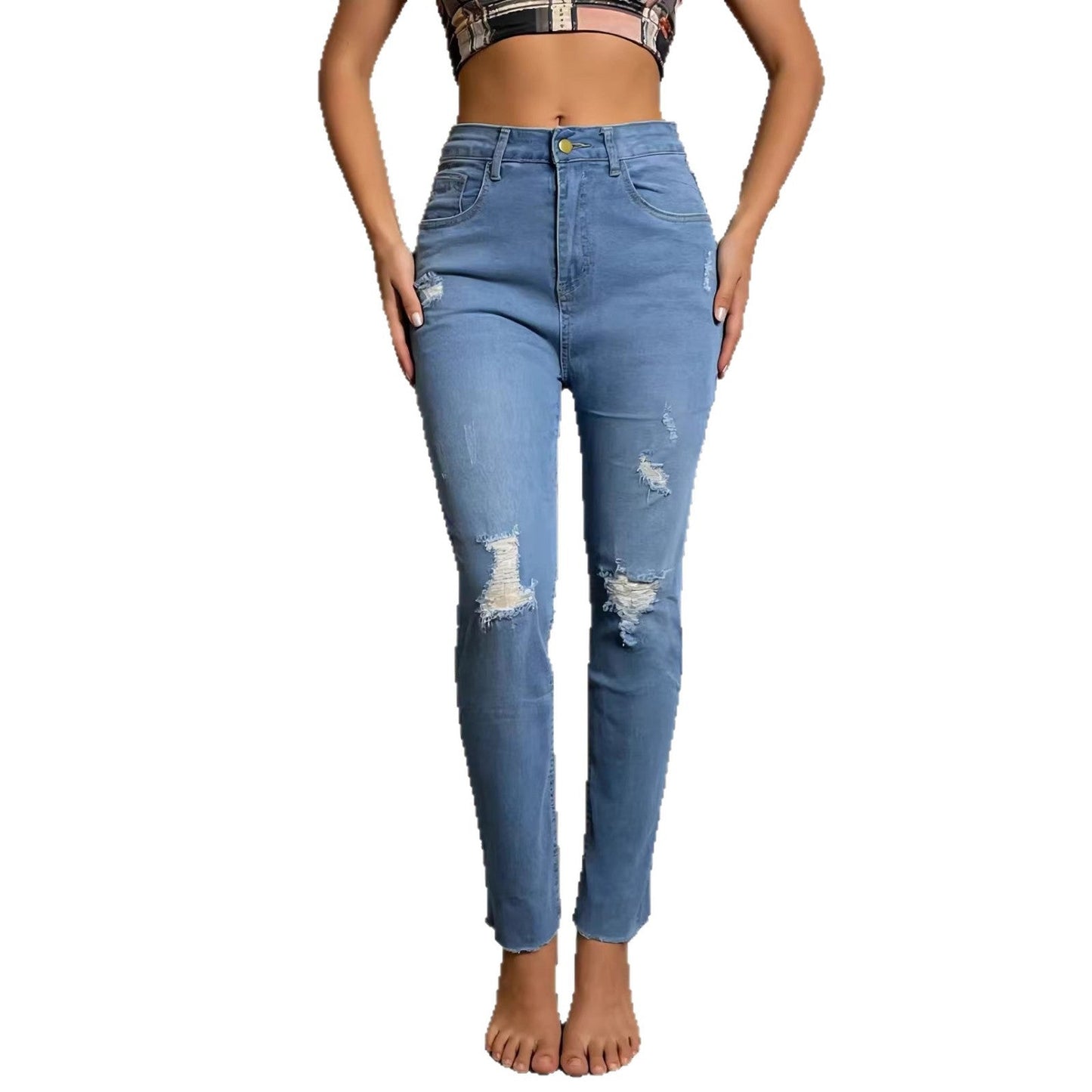 Damen Highwaist Jeans Ripped Slim Fit