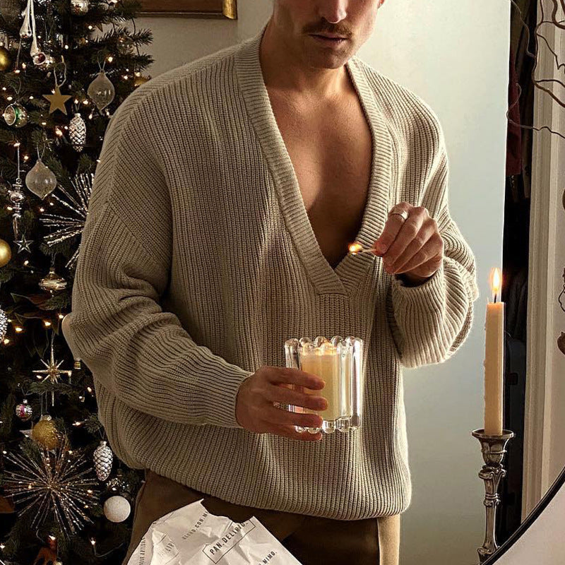 Modischer Herren Strickpullover V-Ausschnitt Großstadtchic - BerlinGlamour