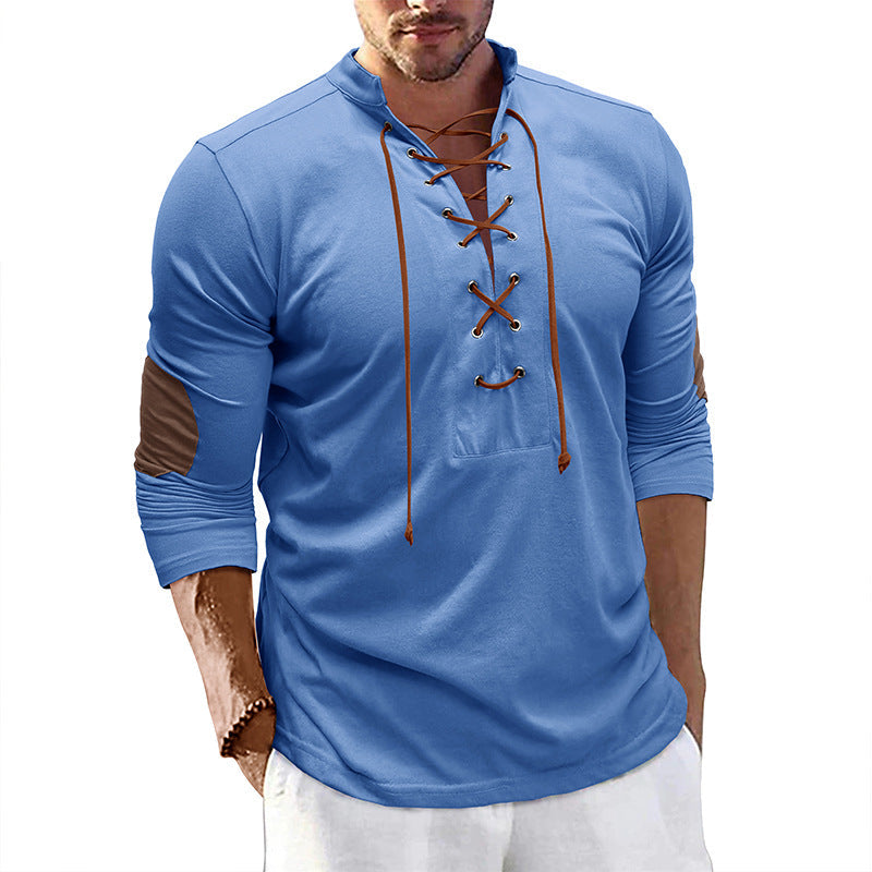 Herren Langarm-Shirt Mit Schnürung Modern Trendig