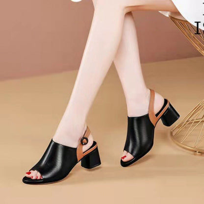 Damen Sandaletten Elegante Blockabsatz Riemchen Schuhe