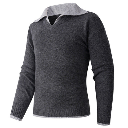 Herren Pullover V-Ausschnitt Fein Gestrickt Mit Hemdkragen - BerlinGlamour