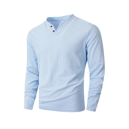 Herren Langarmshirt Stehkragen Modern Knopfdesign