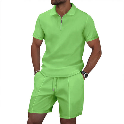 Herren Sportset Kurzarm Poloshirt Shorts Reißverschluss