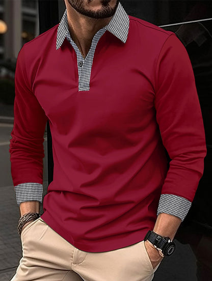 Herren Poloshirt Langarm Modern Kontrast Kragen