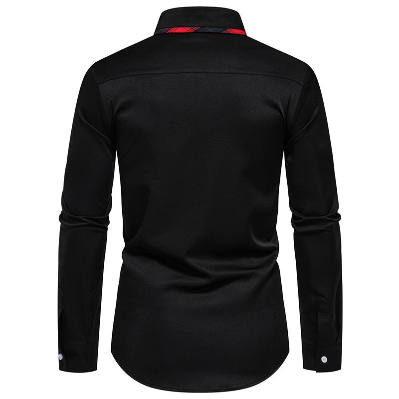 Herren Langarmhemd Karo Kragen Modern Elegant
