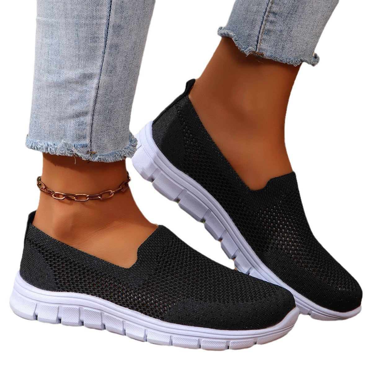 Damen Slip-On Schuhe Leicht Atmungsaktiv Netzstoff
