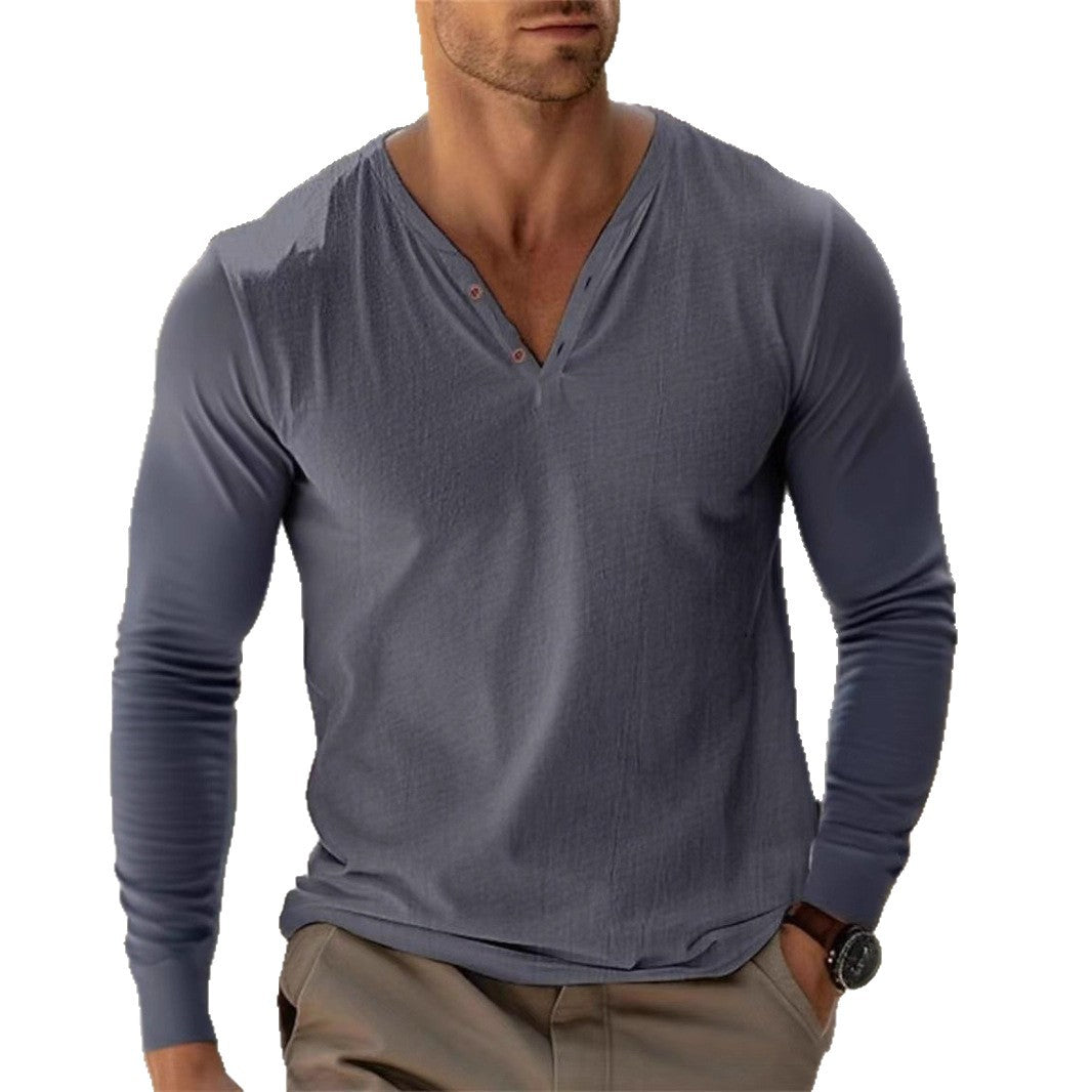Herren Langarmshirt Henley Ausschnitt Modern Trendy - BerlinGlamour