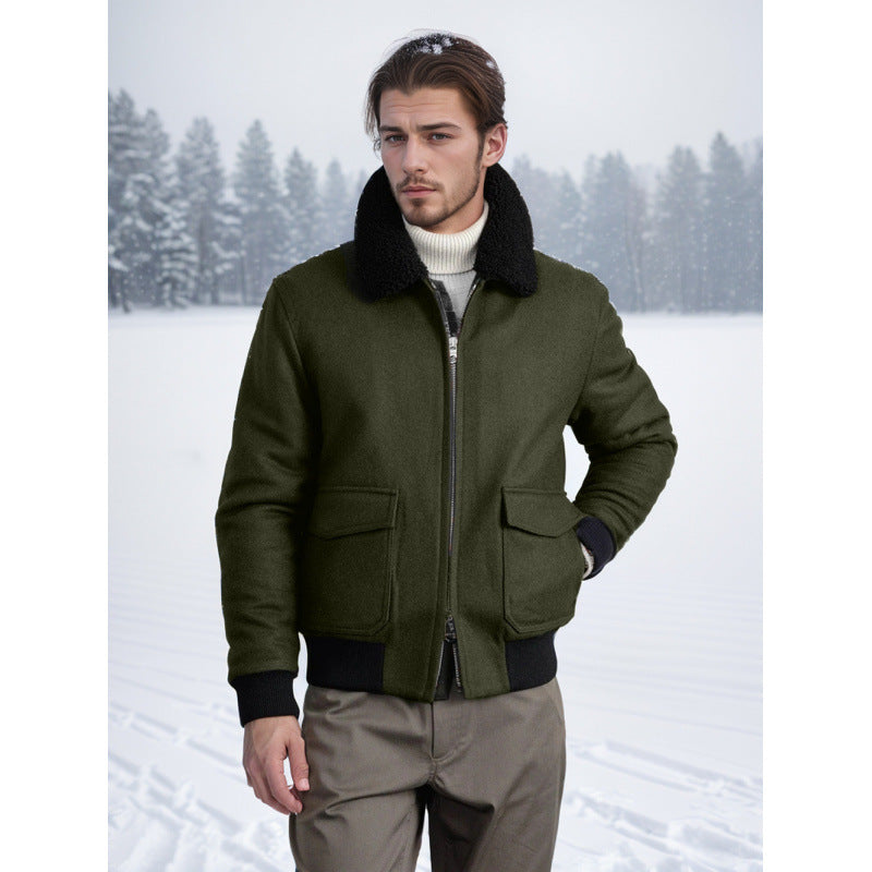 Herren Lederjacke Flugzeugstil Schwarz