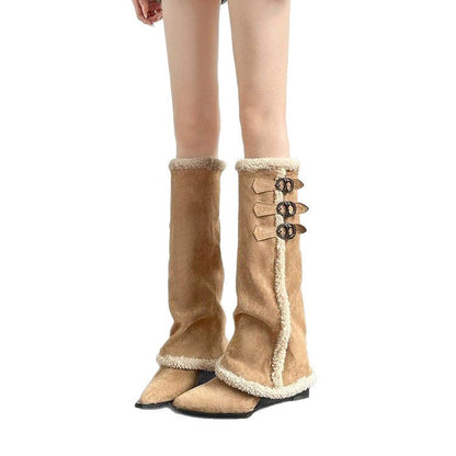 Damen Stiefel Hoch mit Kunstfellkragen Schnürfront Winter