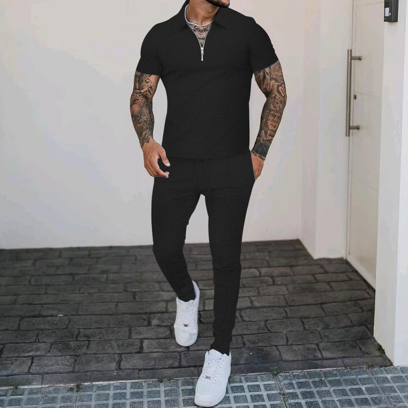Herren Sportset Kurzarm Polo Jogginghose Bequem Modern