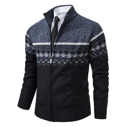 Herren Strickjacke Stehkragen Norweger Muster Warm