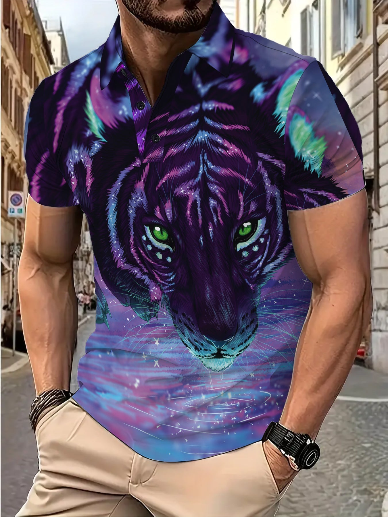 Herren Poloshirt Tiger Motiv Modern Berlin Style