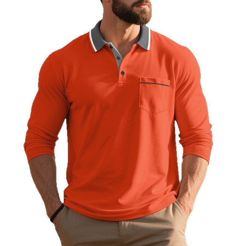 Herren Polohemd Langarm Elegant mit Reverskragen und Brusttasche