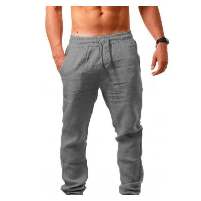 Herren Leinenhose Bequem Elastisch mit verstellbarem Bund