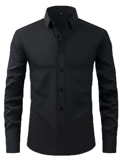 Herren Hemd Langarm Modernes Design Schwarzes Slimfit