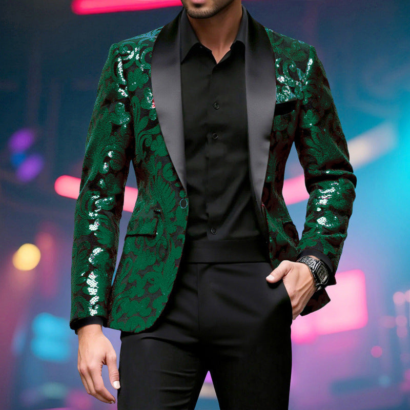 Herren Blazer Pailletten mit Floralem Design Elegant