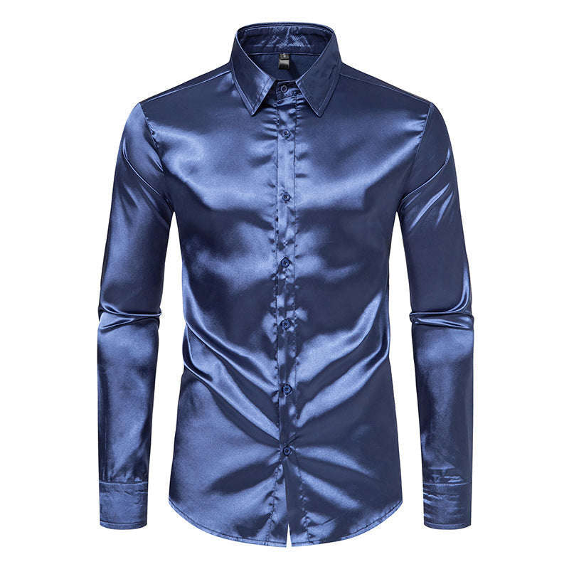 Herren Hemd Elegant Satin Moderner Kragen Feine Optik