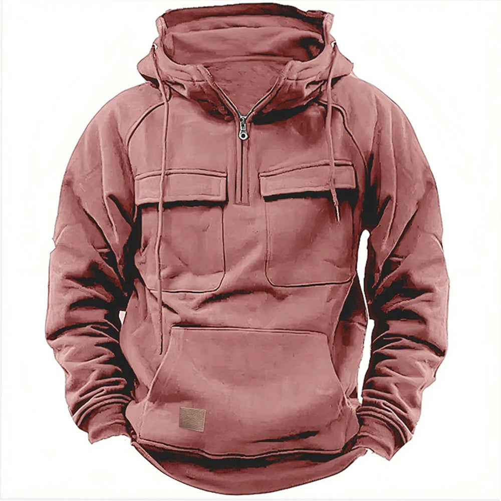 Herren Kapuzenpullover Lässig mit Taschen und Kunstleder Details