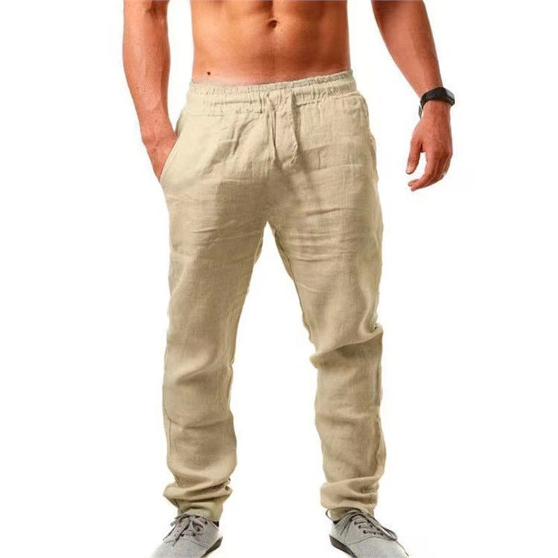 Herren Leinenhose Bequem Elastisch mit verstellbarem Bund