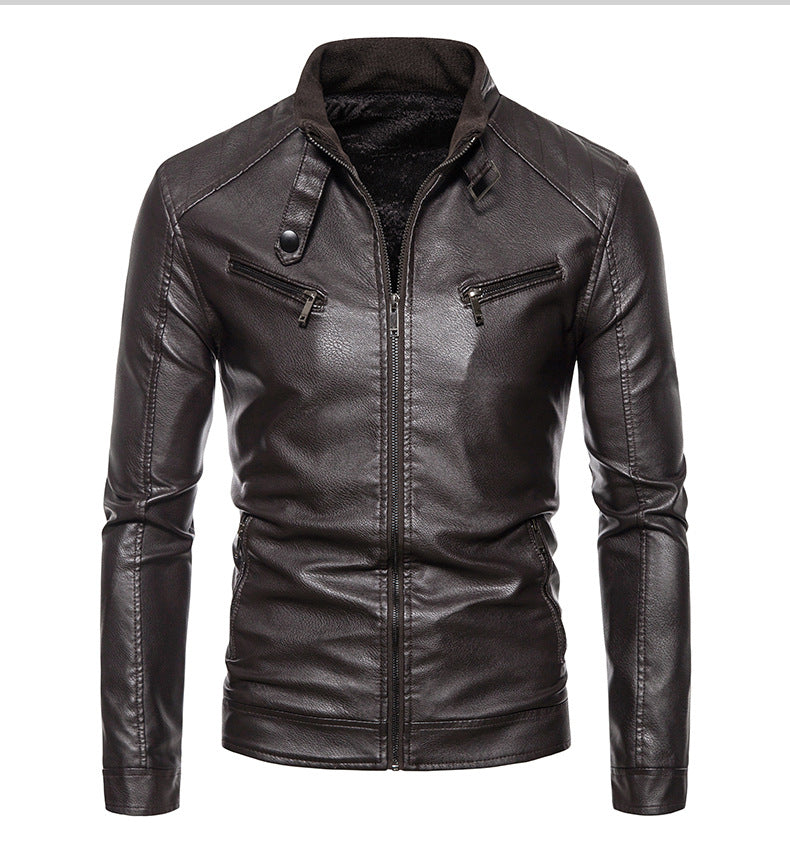 Lederjacke Herren Modern Stehkragen Reißverschluss Taschen
