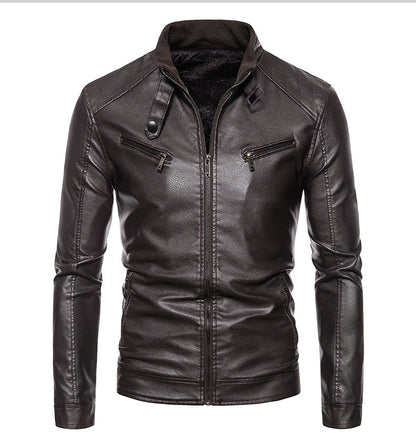 Lederjacke Herren Modern Stehkragen Reißverschluss Taschen