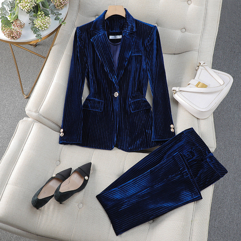 Damen Anzug Set mit Langem Samt Blazer Elegante Business Kleidung