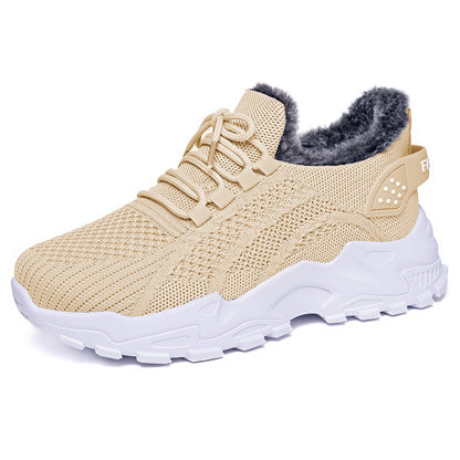 Damen Sneaker Warm Gefüttert Strick Optik Schwarz Winter