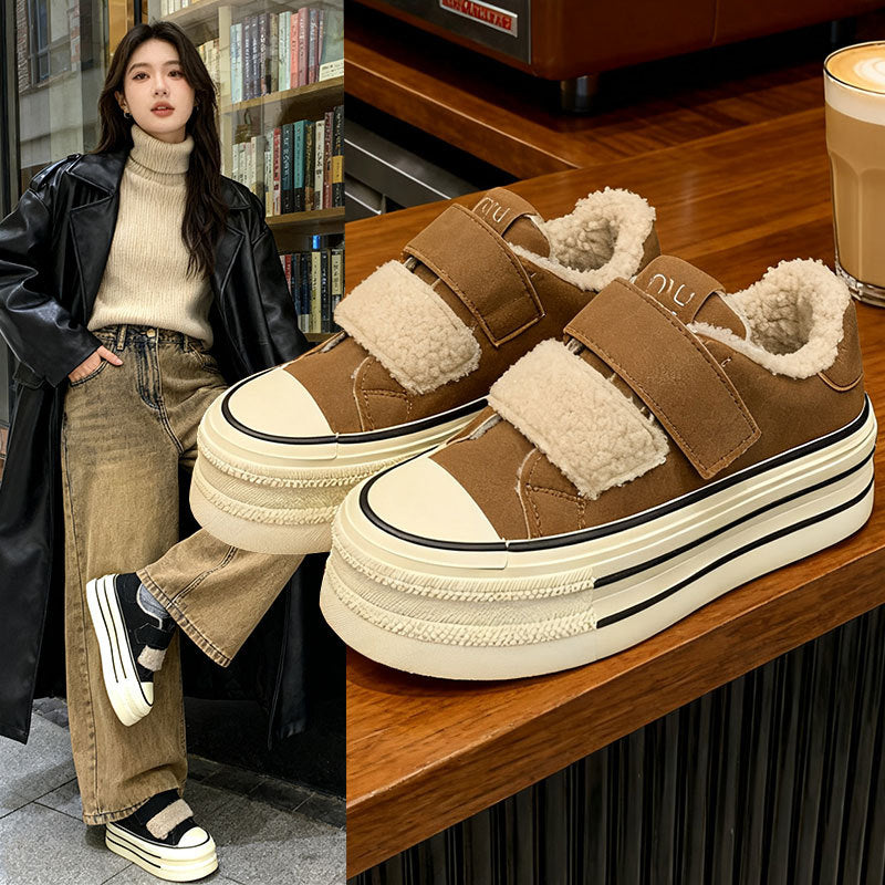 Damen Sneaker Warmfutter Klettverschluss Comfort Schuhe - BerlinGlamour