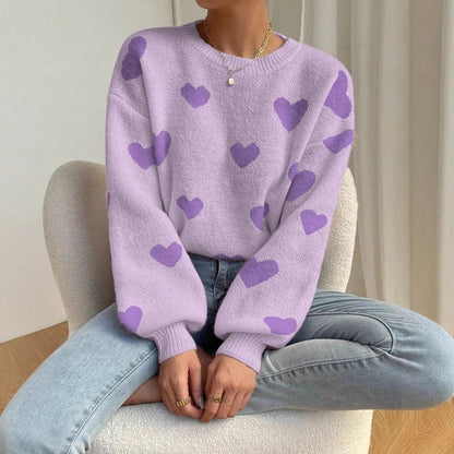 Damen Pullover Weites Herzenmuster Sweater Frauen - BerlinGlamour