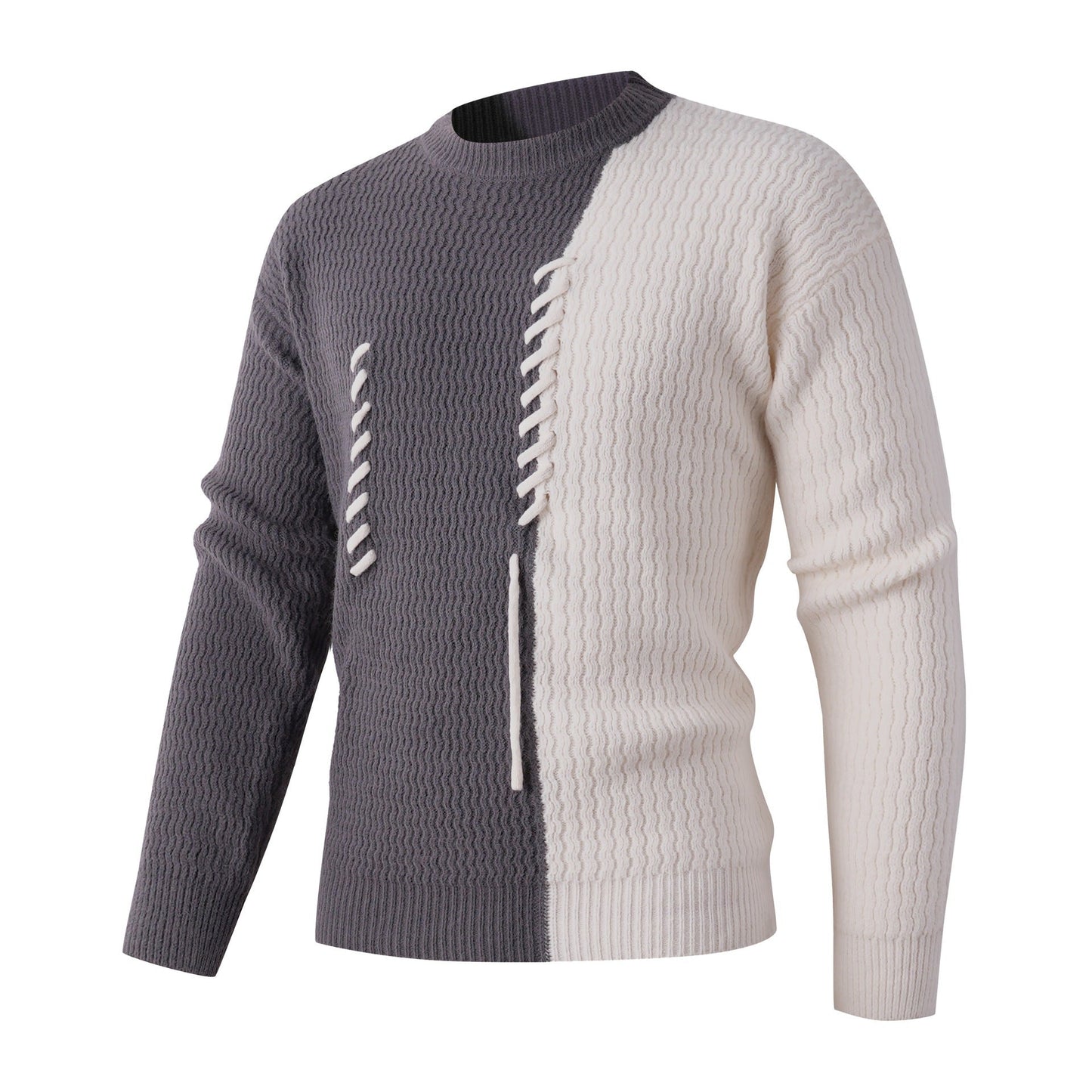 Herren Strickpullover Modern Zopfmuster Kontrast Farben