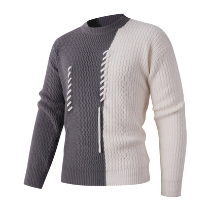 Herren Strickpullover Modern Zopfmuster Kontrast Farben