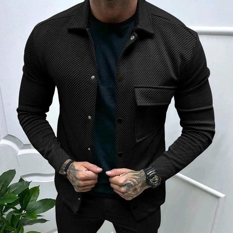 Herren Oberhemd Modern Strukturiert mit Taschen