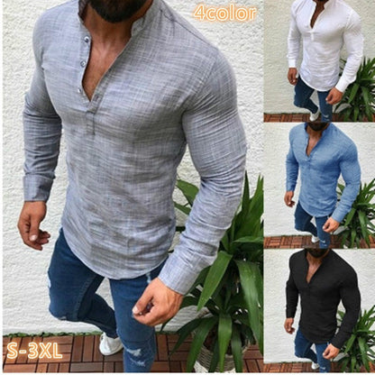 Herren Hemd Langarm Stehkragen Knopfverschluss Modern - BerlinGlamour