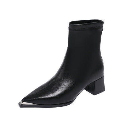 Damen Stiefeletten Spitze Absatz Blockabsatz Elegант