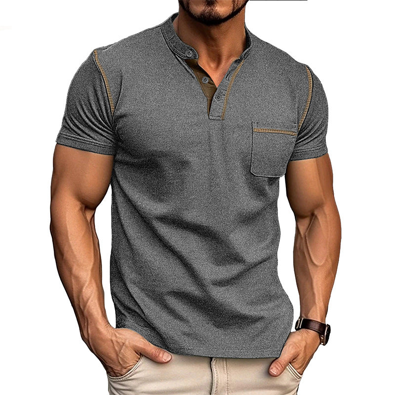 Herren Polohemd Modern mit Brusttasche und Henley Kragen