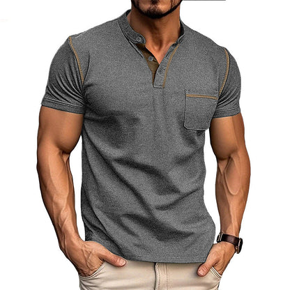 Herren Polohemd Modern mit Brusttasche und Henley Kragen