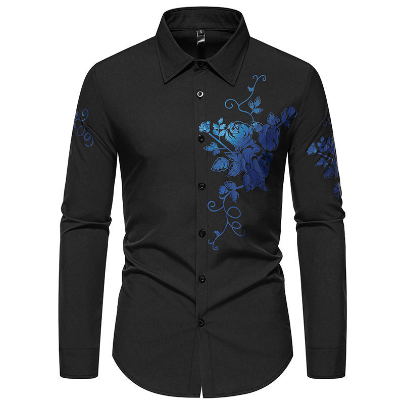 Herren Langarmhemd mit Blumen Stickereien Modern Style