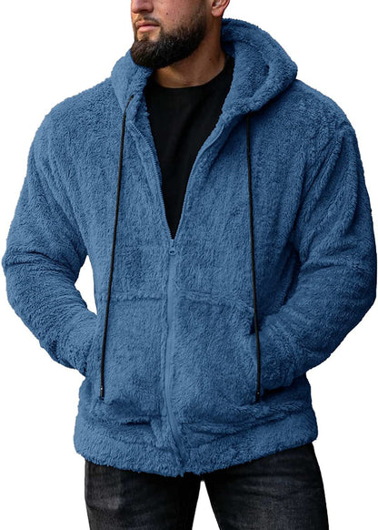 Herren Fleecejacke Warm Kapuze Taschen Sportlich