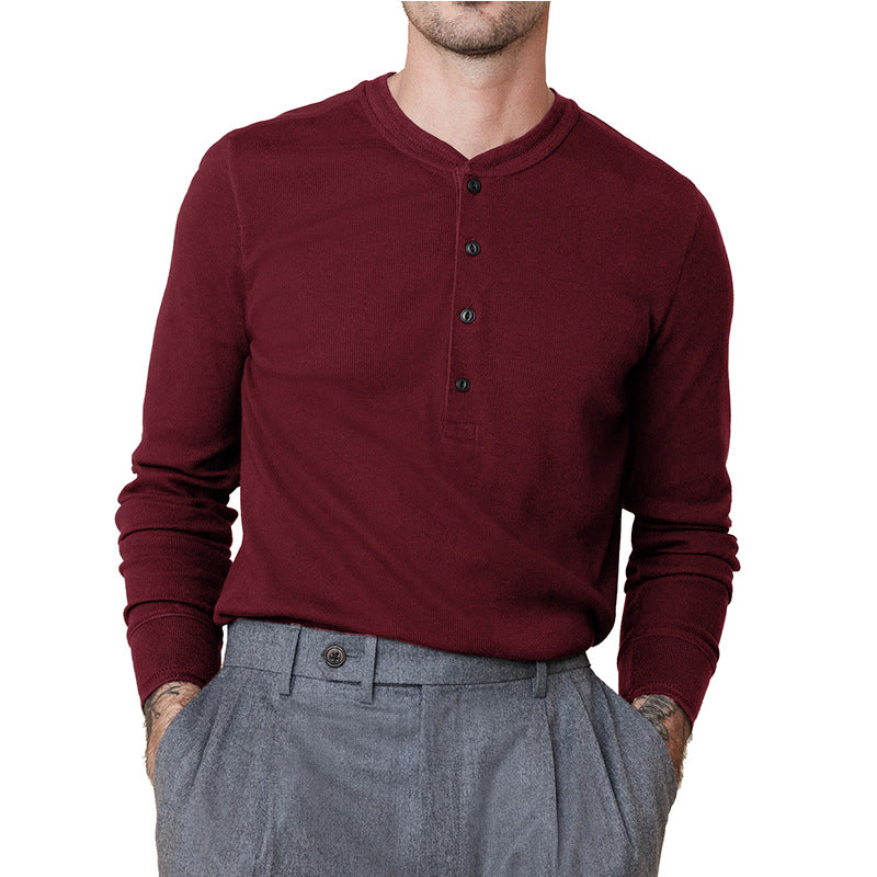 Herren Langarmshirt Weich Modern Knopfleiste