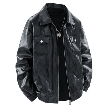 Herren Lederjacke Klassisch mit Brusttaschen Schwarz