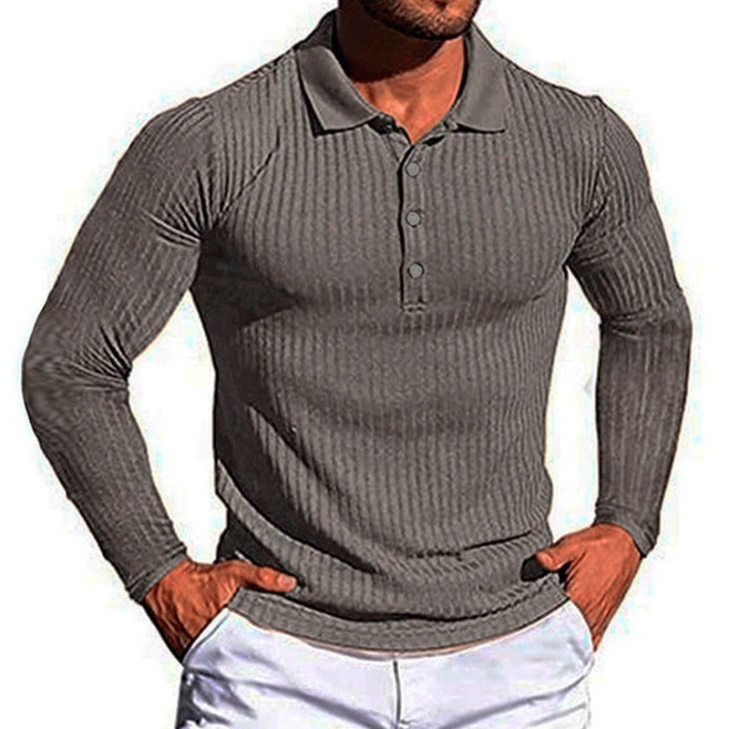 Herren Poloshirt Langarm Strukturiert Elegantes Design