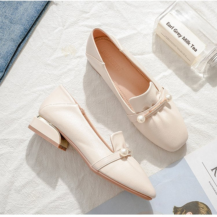 Damen Ballerinas ElegantePerlenschmuck Komfort Blockabsatz