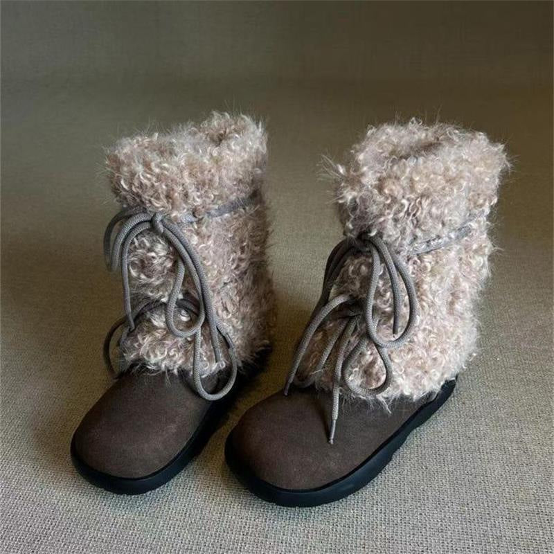Weiche Winterboots Damen Flauschig Schnürsenkel Warm