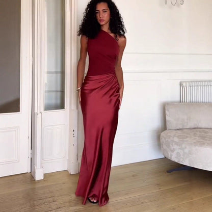 Elegantes Frauen Maxikleid One Shoulder Lang