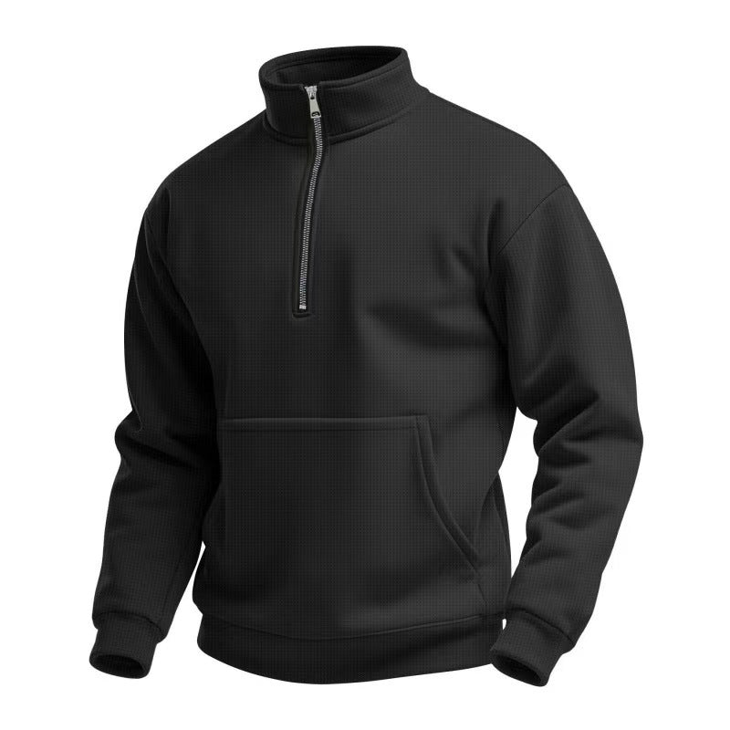 Herren Fleece Pullover Kurz Reißverschluss Bauchtasche Sportlich