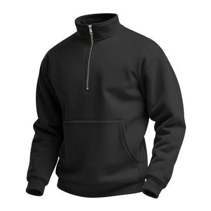 Herren Fleece Pullover Kurz Reißverschluss Bauchtasche Sportlich