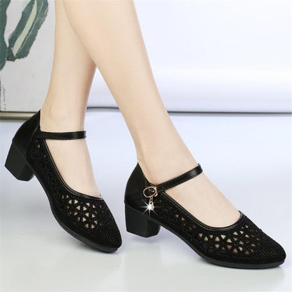 Damen Ballerinas Elegante Spitze Bequem Blockabsatz