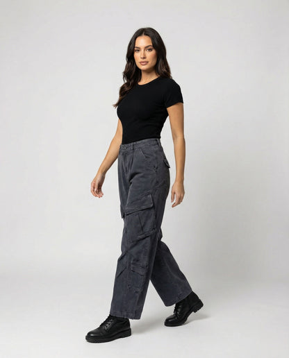 Damen Cargohose Weite Bein Utility Stil