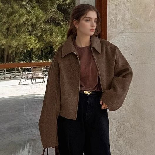Damen Kurzjacke Lässig Reverskragen Oversized - BerlinGlamour