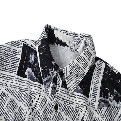 Herren Langarmhemd Zeitungsdruck Trendy Urban Style